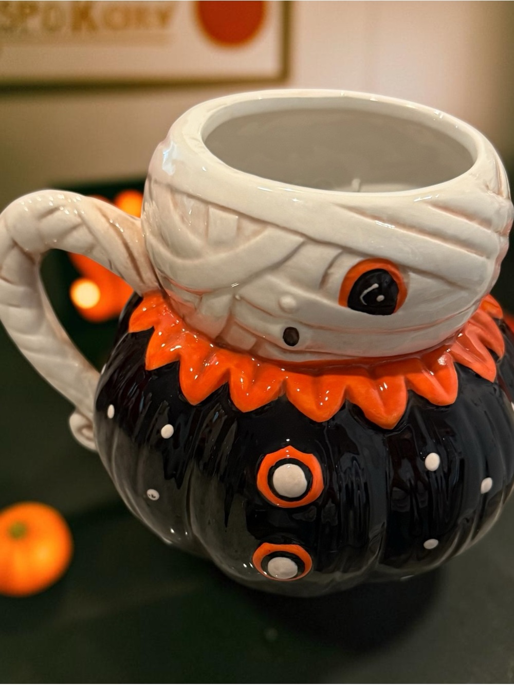 Johanna Parker Ceramic Halloween Mummy Pumpkin Mug - Orange & Black